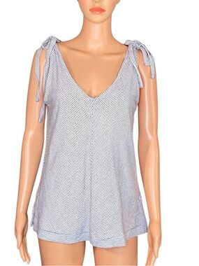 Lucky Brand Striped Tank Tie Shoulder V-Neck Blue White V Neck Open Back SZ SM